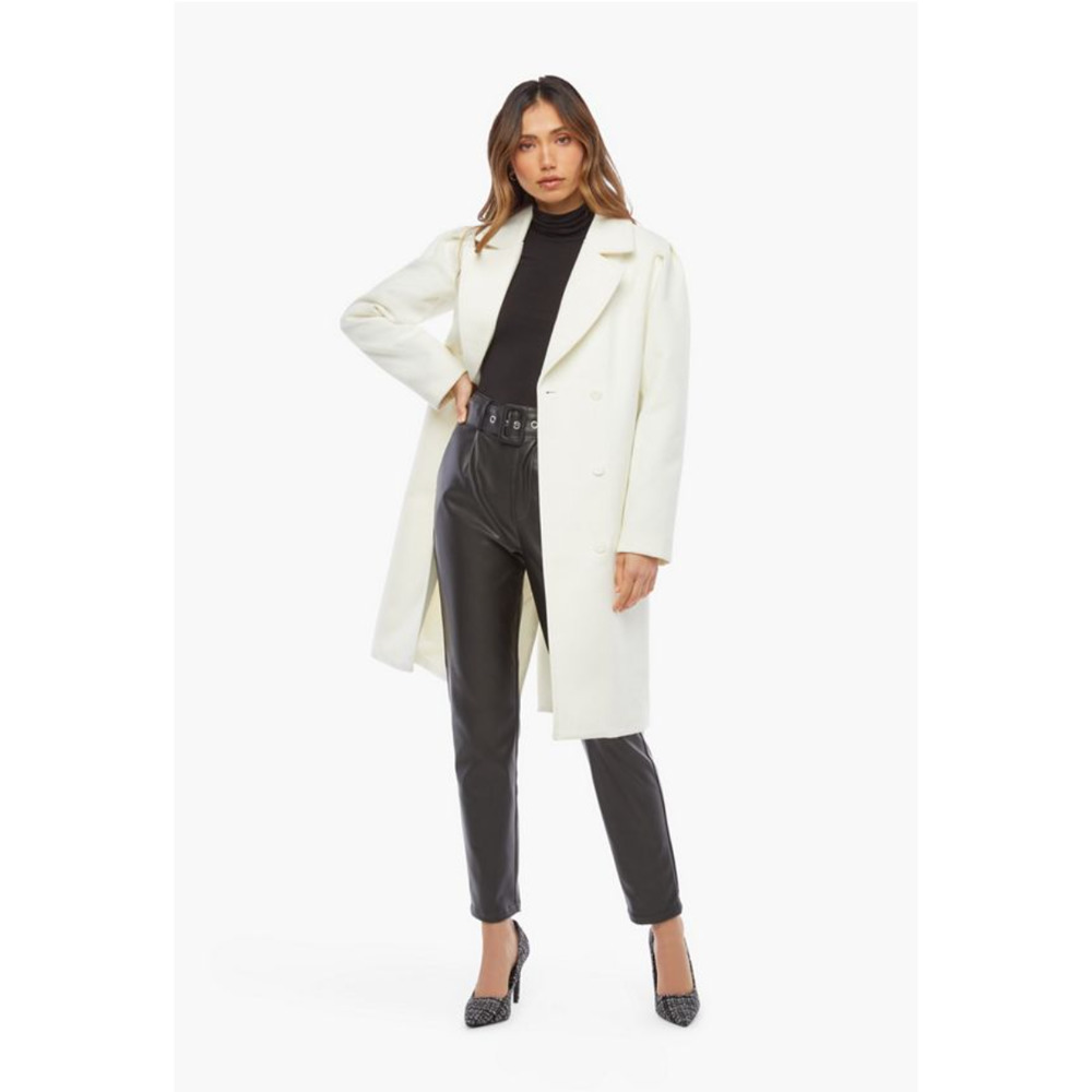 JustFab Puff Sleeve Faux Wool Coat in Cream Size XXL
